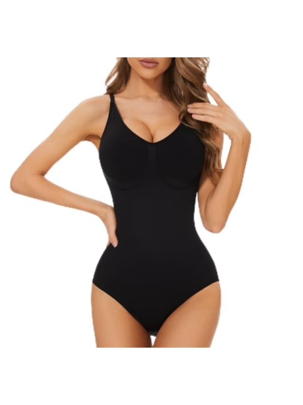Firm Control Seamless Shapewear Bodysuit Adjustable Straps V Neck